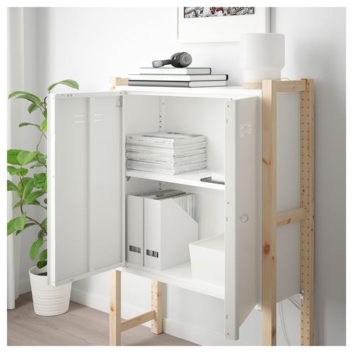 IKEA - IVAR, cabinet with door, pine/white, 89x30x124 cm