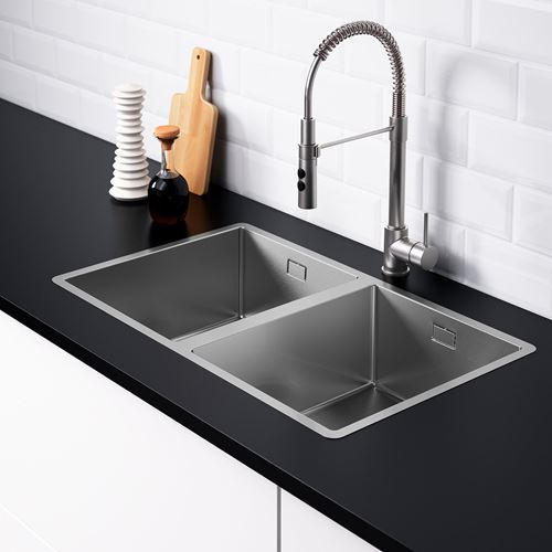 IKEA - NORRSJÖN/LILLVIKEN, çift gözlü eviye, paslanmaz çelik, 73x44 cm