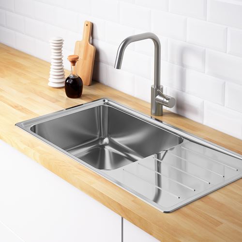 IKEA - VATTUDALEN/LILLVIKEN, 1 bowl insert sink with drainer, stainless steel, 86x47 cm