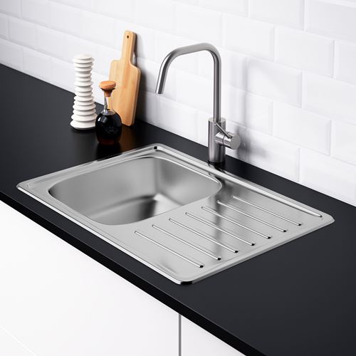 IKEA - FYNDIG/LILLVIKEN, 1 bowl insert sink with drainer, stainless steel, 70x50 cm