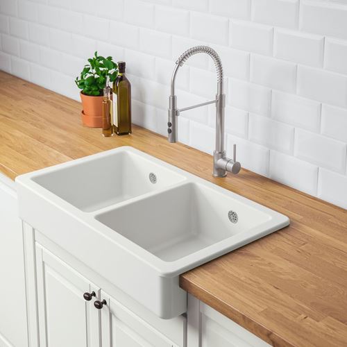 IKEA - HAVSEN/LILLVIKEN, double-bowl insert sink, white, 82x48 cm