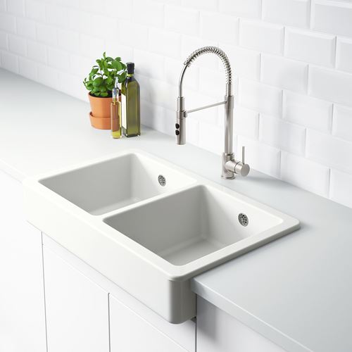 IKEA - HAVSEN/LILLVIKEN, double-bowl insert sink, white, 82x48 cm