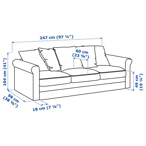 IKEA - GRÖNLID, 3'lü kanepe, ljungen orta gri