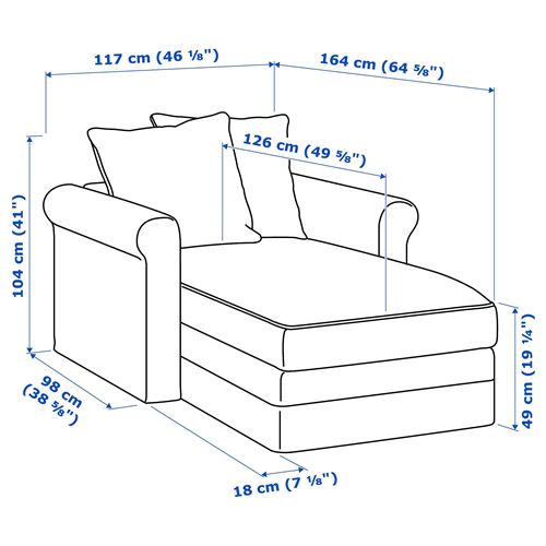 IKEA - GRÖNLID, chaise longue, ljungen medium grey