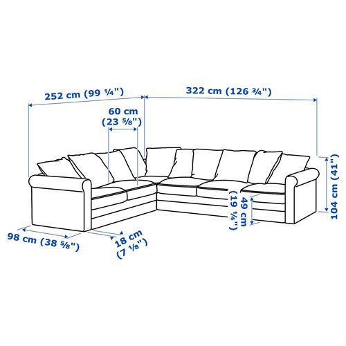 IKEA - GRÖNLID, 5'li köşe kanepe, ljungen orta gri