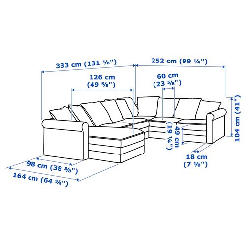 IKEA - GRÖNLID, 4-seat corner sofa and chaise longue, ljungen medium grey