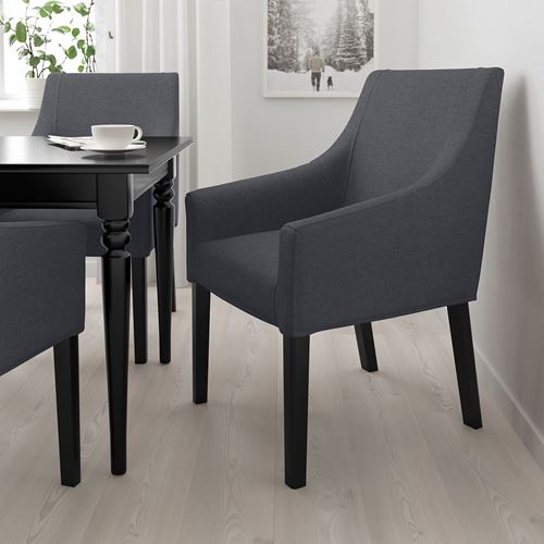 IKEA - SAKARIAS, kolçaklı kumaş sandalye, siyah-sporda koyu gri