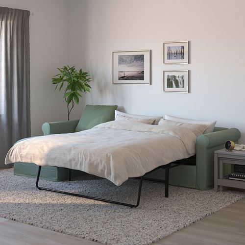 IKEA - GRÖNLID, corner sofa-bed with storage, ljungen light green