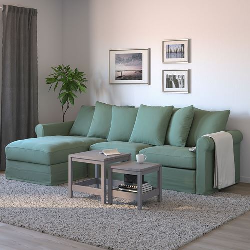 IKEA - GRÖNLID, corner sofa-bed with storage, ljungen light green