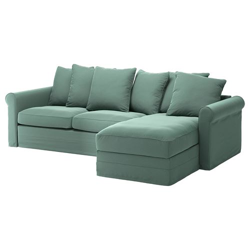 IKEA - GRÖNLID, corner sofa-bed with storage, ljungen light green