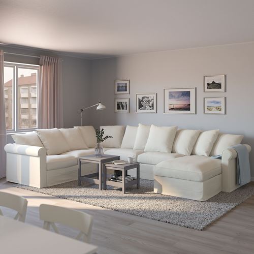 IKEA - GRÖNLID, 4'lü yataklı köşe kanepe ve uzanma koltuğu, ınseros beyaz