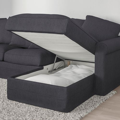 IKEA - GRÖNLID, 4-seat corner sofa bed and chaise longue, Sporda dark grey