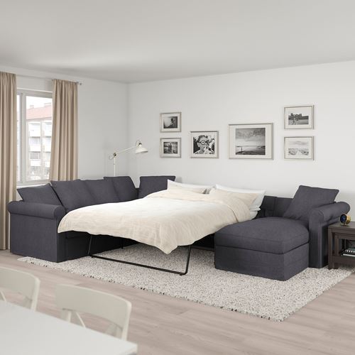 IKEA - GRÖNLID, 4-seat corner sofa bed and chaise longue, Sporda dark grey
