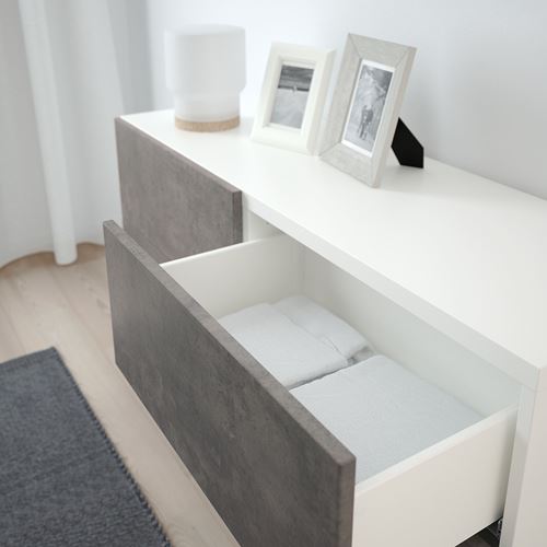 IKEA - BESTA, storage combination, white/dark grey concrete effect, 120x42x65 cm