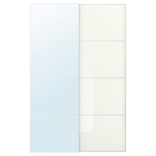 IKEA - AULI/FARVIK, sürgü kapak, beyaz cam-ayna, 150x236 cm