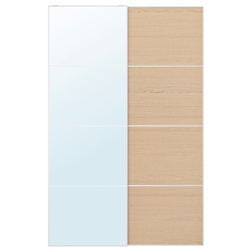 IKEA - AULI/MEHAMN, pair of sliding doors, white stained oak eff/clear glass, 150x236 cm