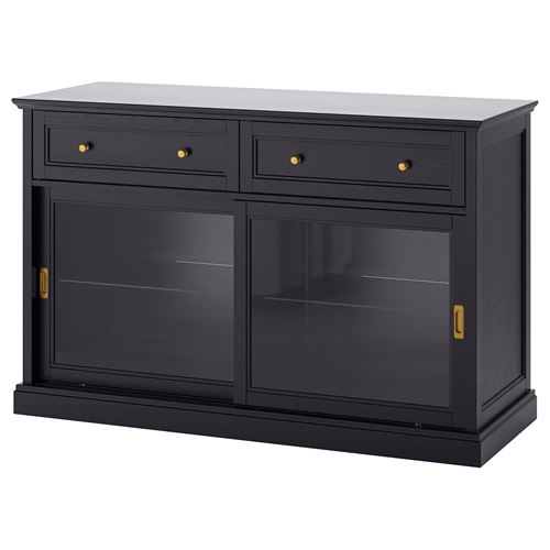 IKEA - MALSJÖ, glass-door cabinet, black, 145x92 cm