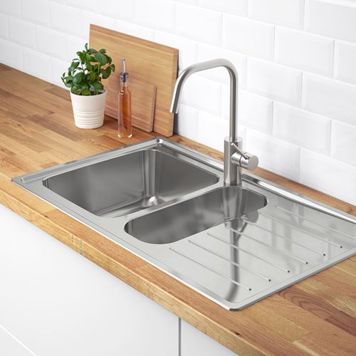 IKEA - VATTUDALEN/LILLVIKEN, 1,5 bowl insert sink with drainer, stainless steel, 88x53 cm