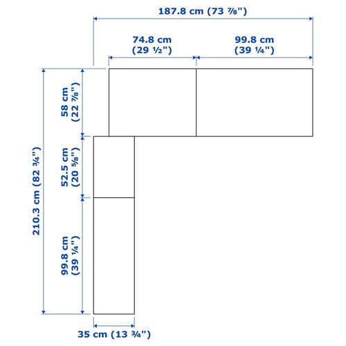 IKEA - PAX/TYSSEDAL, PAX köşe gardırop, beyaz-cam, 210/188x236 cm