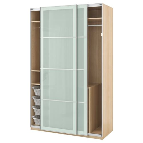 IKEA - PAX/SEKKEN, PAX sürgü kapaklı gardırop, ağartılmış meşe görünümlü, 150x66x236 cm