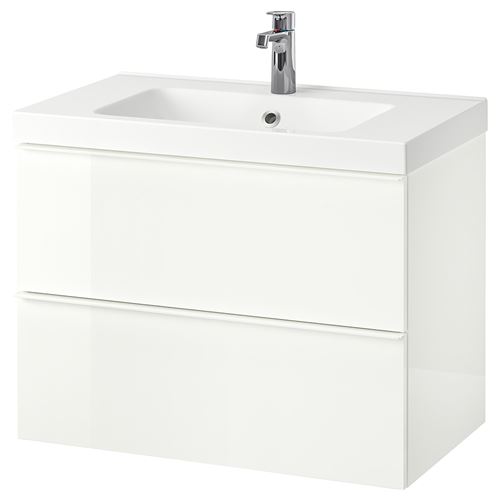 IKEA - GODMORGON/ODENSVIK, lavabo dolabı kombinasyonu, parlak cila beyaz, 80x49x64 cm