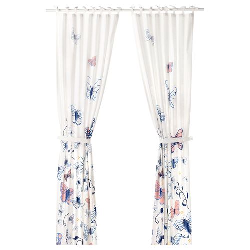 IKEA - SANGLARKA, children's curtain, white/butterfly patterned, 120x300 cm