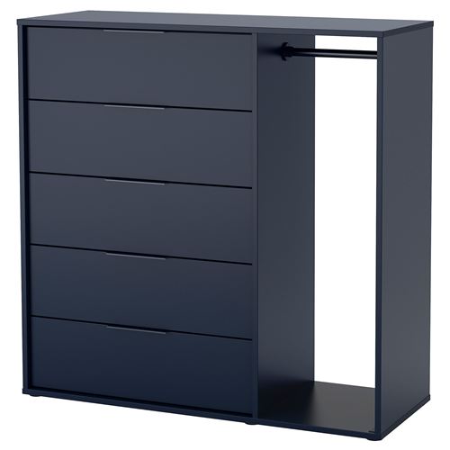 IKEA - NORDMELA, 5 çekmeceli şifonyer, mavi-siyah, 120x115 cm