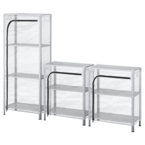 IKEA - HYLLIS, outdoor shelving unit, transparent, 180x27x74-140 cm