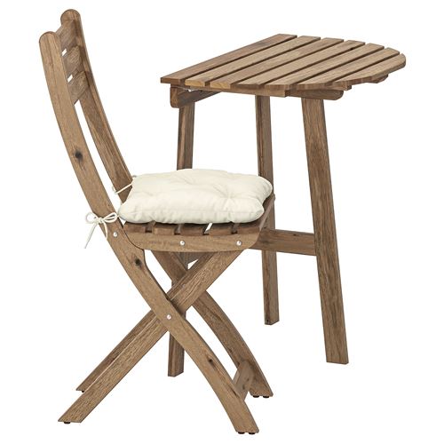 IKEA - ASKHOLMEN, table folding wall+2 chairs, light brown