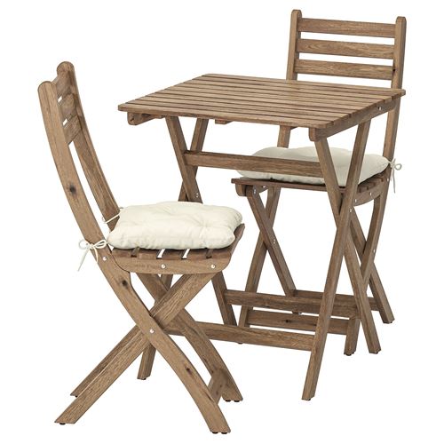 IKEA - ASKHOLMEN, foldable table and foldable chair set, light brown