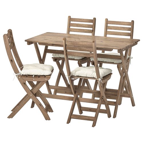 IKEA - ASKHOLMEN, foldable table and foldable chair set, light brown