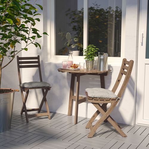 IKEA - ASKHOLMEN, table folding wall+2 chairs, light brown