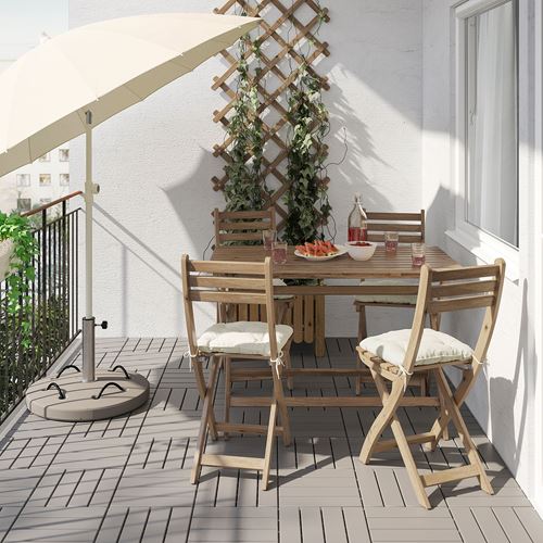 IKEA - ASKHOLMEN, foldable table and foldable chair set, light brown