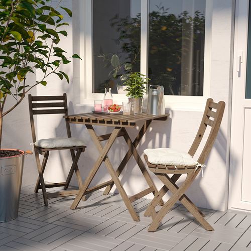 IKEA - ASKHOLMEN, folding chair and table set, light brown