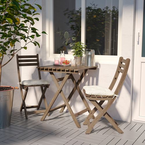 IKEA - ASKHOLMEN, foldable table and foldable chair set, light brown