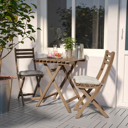 ASKHOLMEN, folding chair and table set, light brown