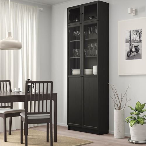 IKEA - BILLY, bookcase with glass/panel doors, blackbrown, 80x30x237 cm