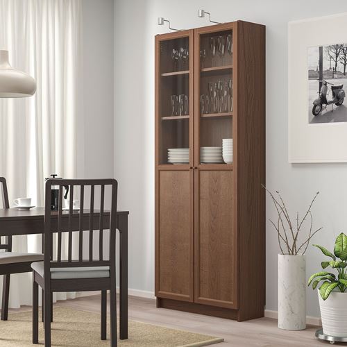 IKEA - BILLY, bookcase with glass/panel doors, ash veneer, 80x30x202 cm