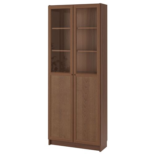 IKEA - BILLY, bookcase with glass/panel doors, ash veneer, 80x30x202 cm