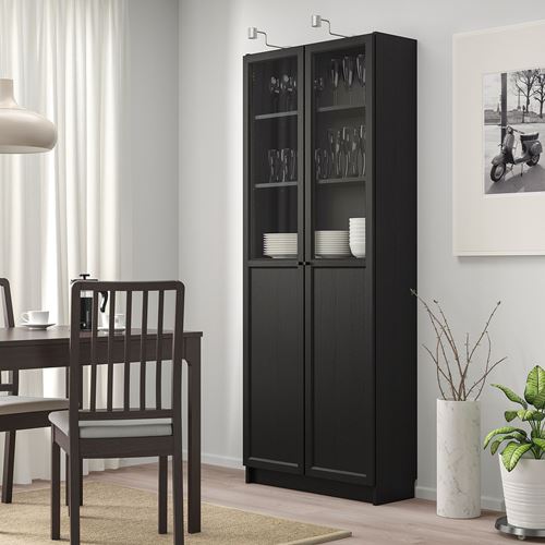 IKEA - BILLY, bookcase with glass/panel doors, blackbrown, 80x30x202 cm