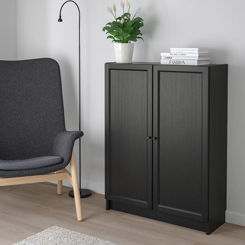 IKEA - BILLY, bookcase with door, blackbrown, 80x30x106 cm