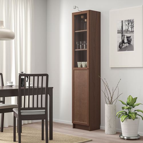 IKEA - BILLY, bookcase with glass/panel doors, ash veneer, 40x30x202 cm