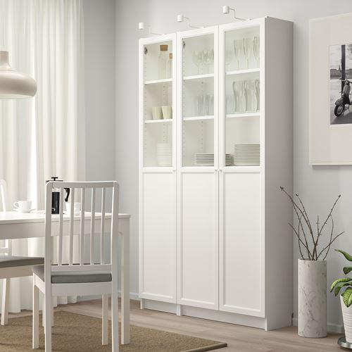 IKEA - BILLY, bookcase with glass/panel doors, white, 120x30x202 cm