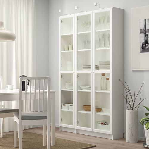 IKEA - BILLY, bookcase with glass door, white, 120x30x202 cm