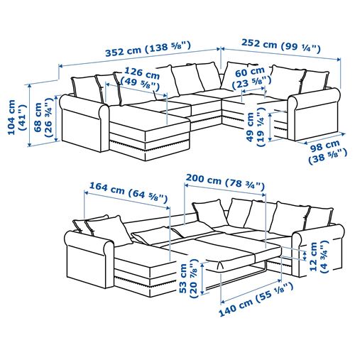 IKEA - GRÖNLID, 5'li köşe kanepe ve uzanma koltuğu, ljungen orta gri