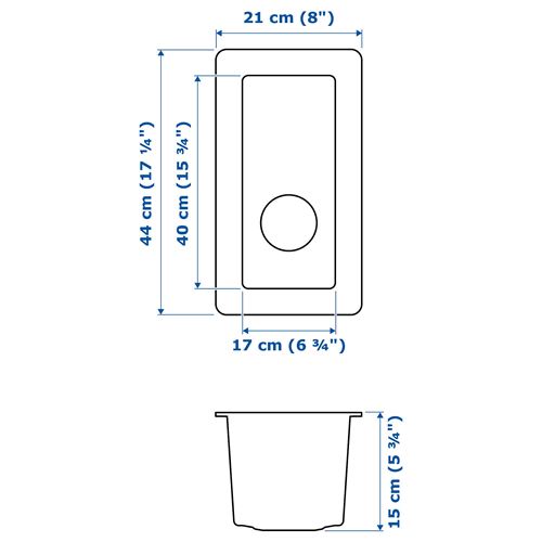 IKEA - NORRSJÖN/LILLVIKEN, tek gözlü eviye, paslanmaz çelik, 21x44 cm