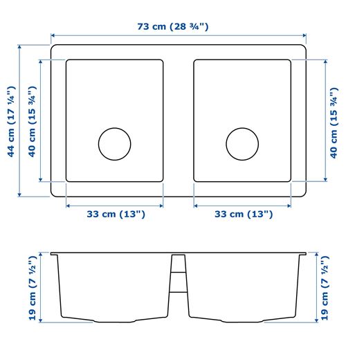 IKEA - NORRSJÖN/LILLVIKEN, çift gözlü eviye, paslanmaz çelik, 73x44 cm