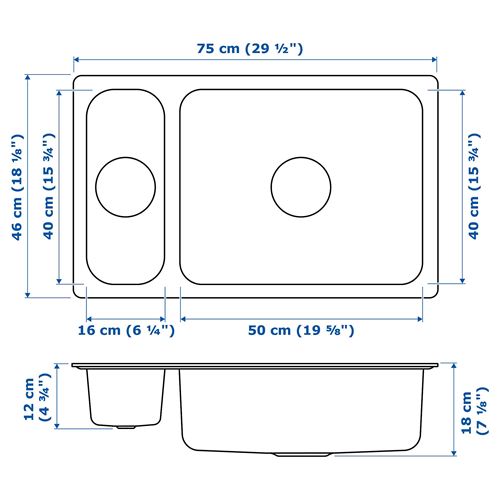 IKEA - HILLESJÖN/LILLVIKEN, 1,5 bowl insert sink, stainless steel, 75x46 cm