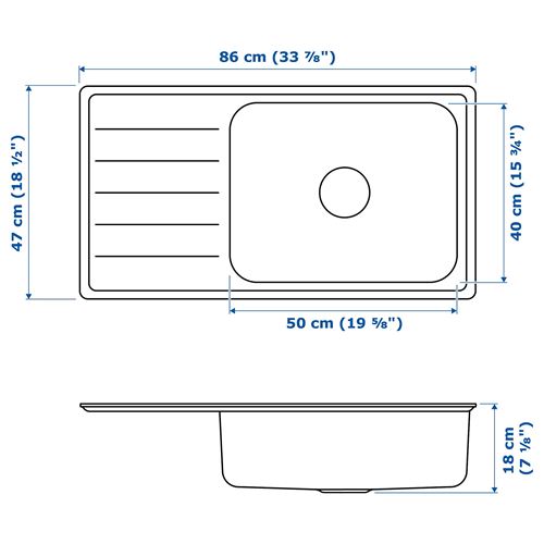 IKEA - VATTUDALEN, 1 bowl insert sink with drainer, stainless steel, 86x47 cm