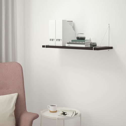 IKEA - BERGSHULT/PERSHULT, wall shelf, black-brown-white, 80x30 cm